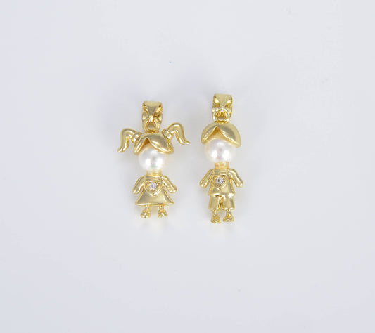 Dainty Boy Charm with Pearl Pendant, Mother's Gift: Boy