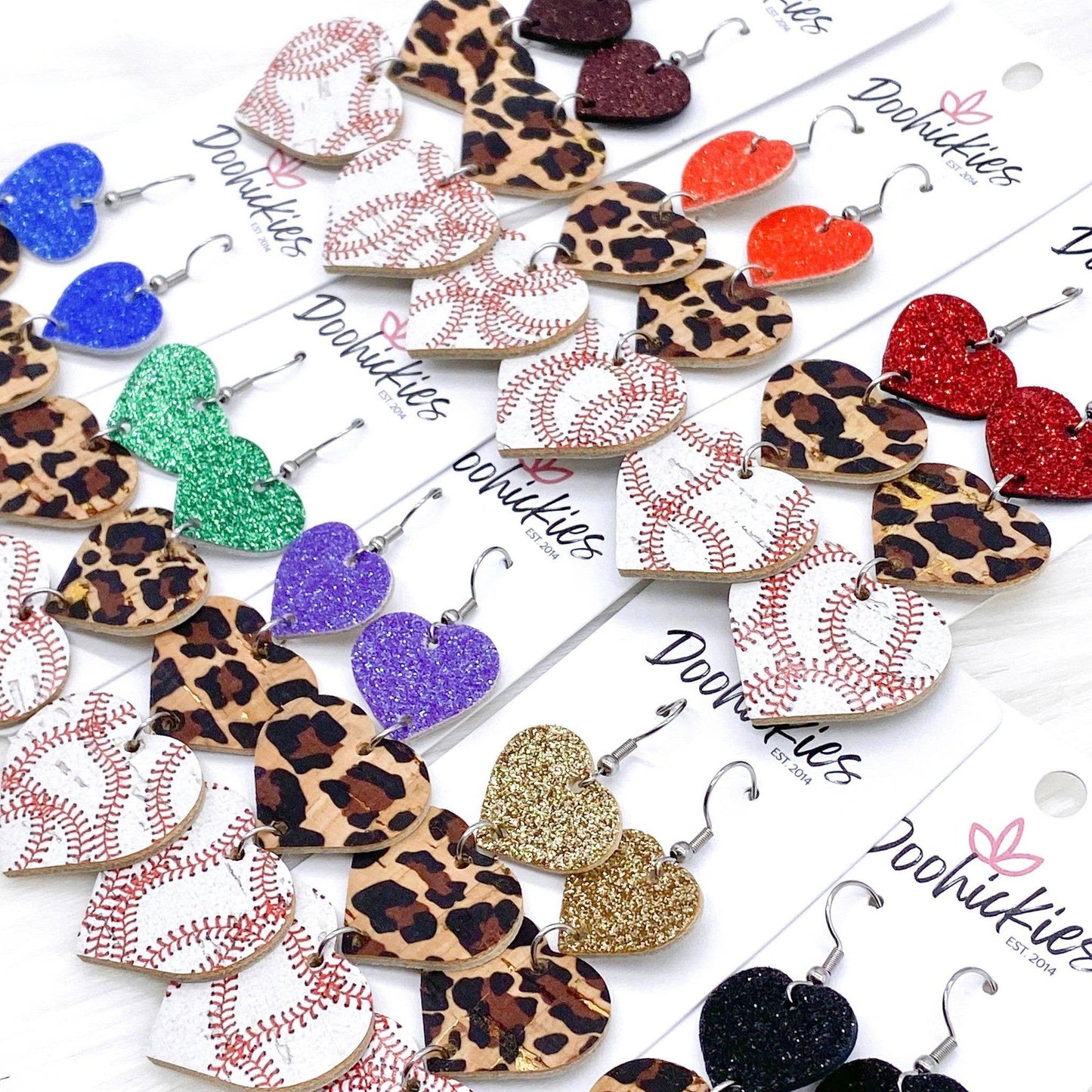3" Custom Baseball Love Waterfall Drops -Sports Earrings: Green