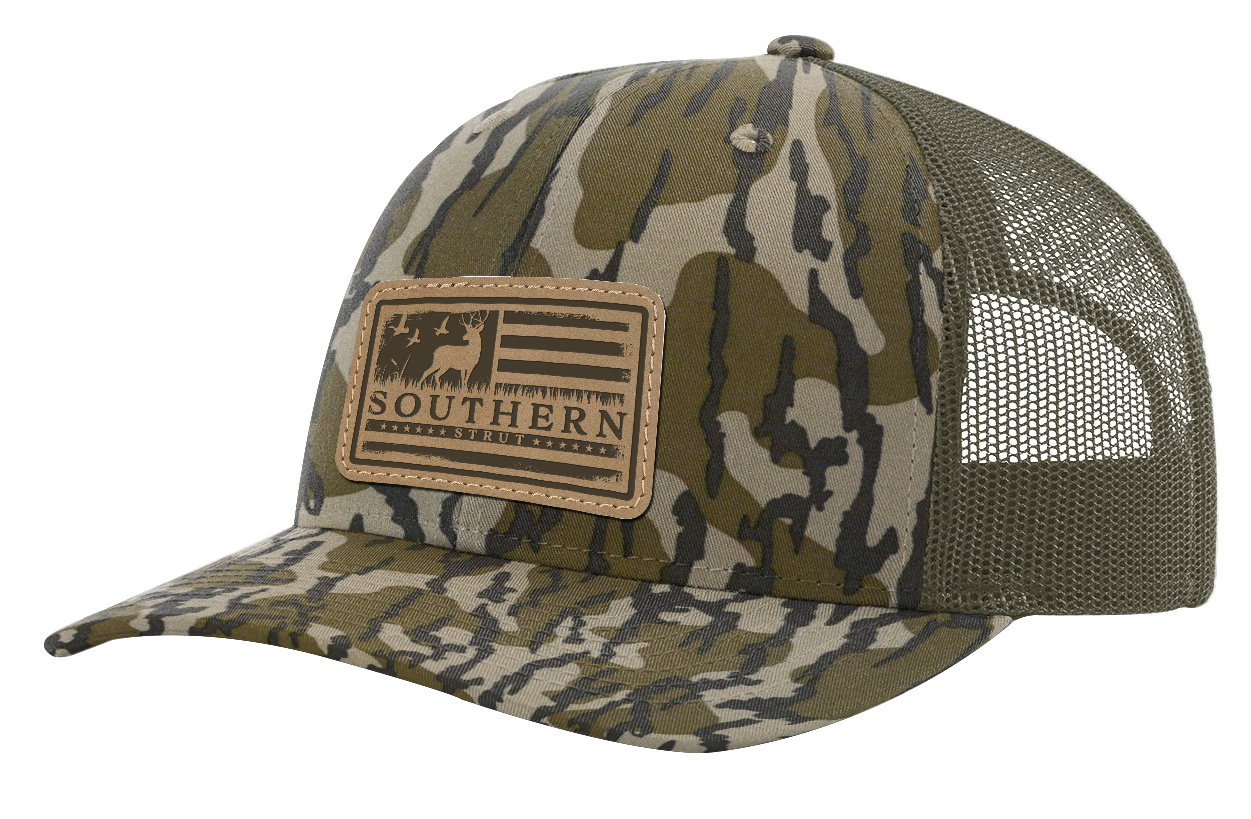 Deer Flag Patch Trucker Hat: Navy/ Charcoal