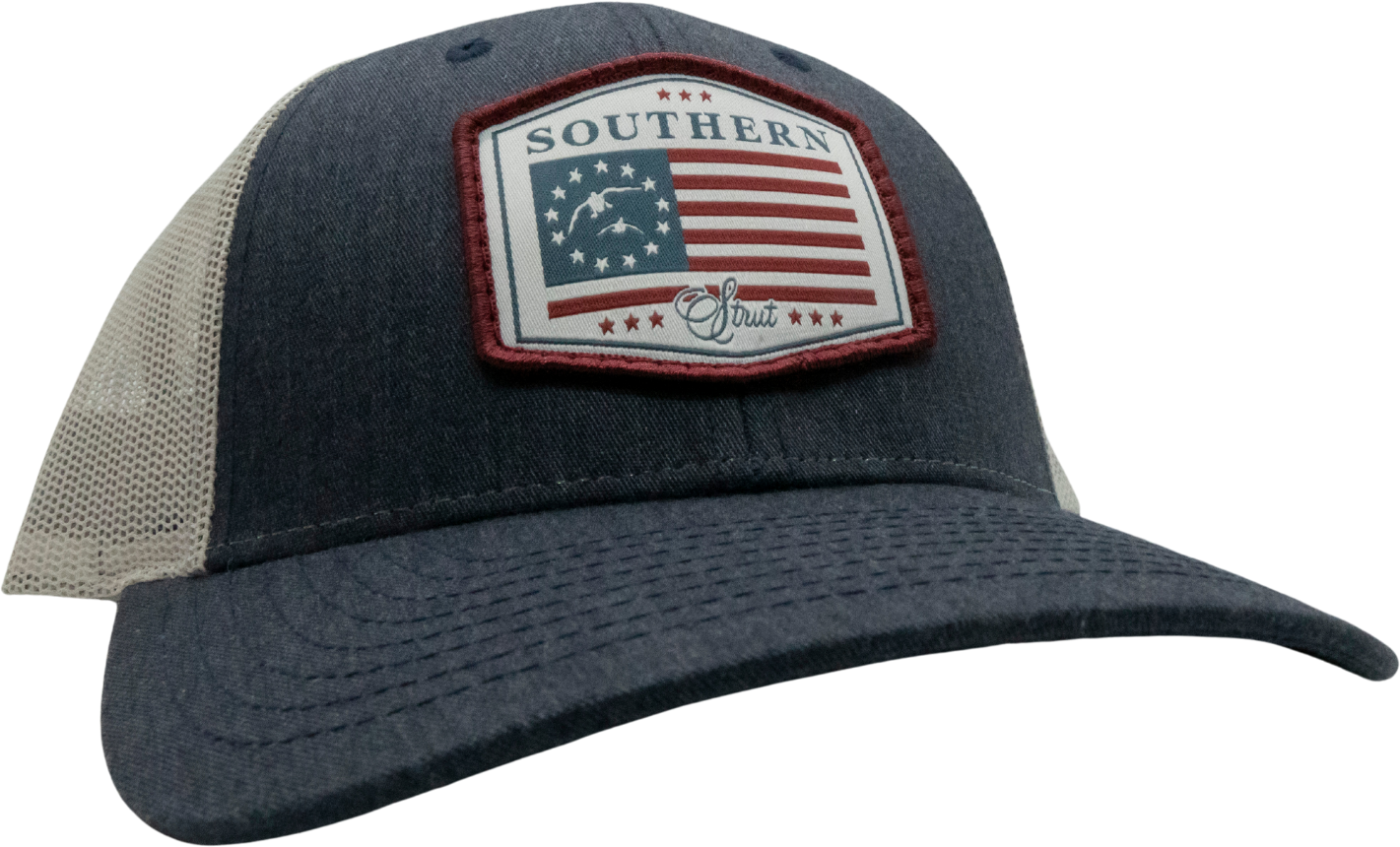 USA Duck Flag Woven Patch Trucker Hat: Khaki/White