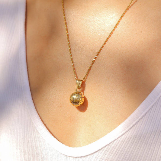 18K Gold PVD Stainless Steel 3D Volleyball Charm: Gold