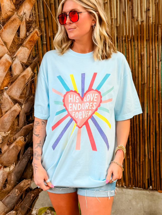 His Love Endures Tee: Chambray / M