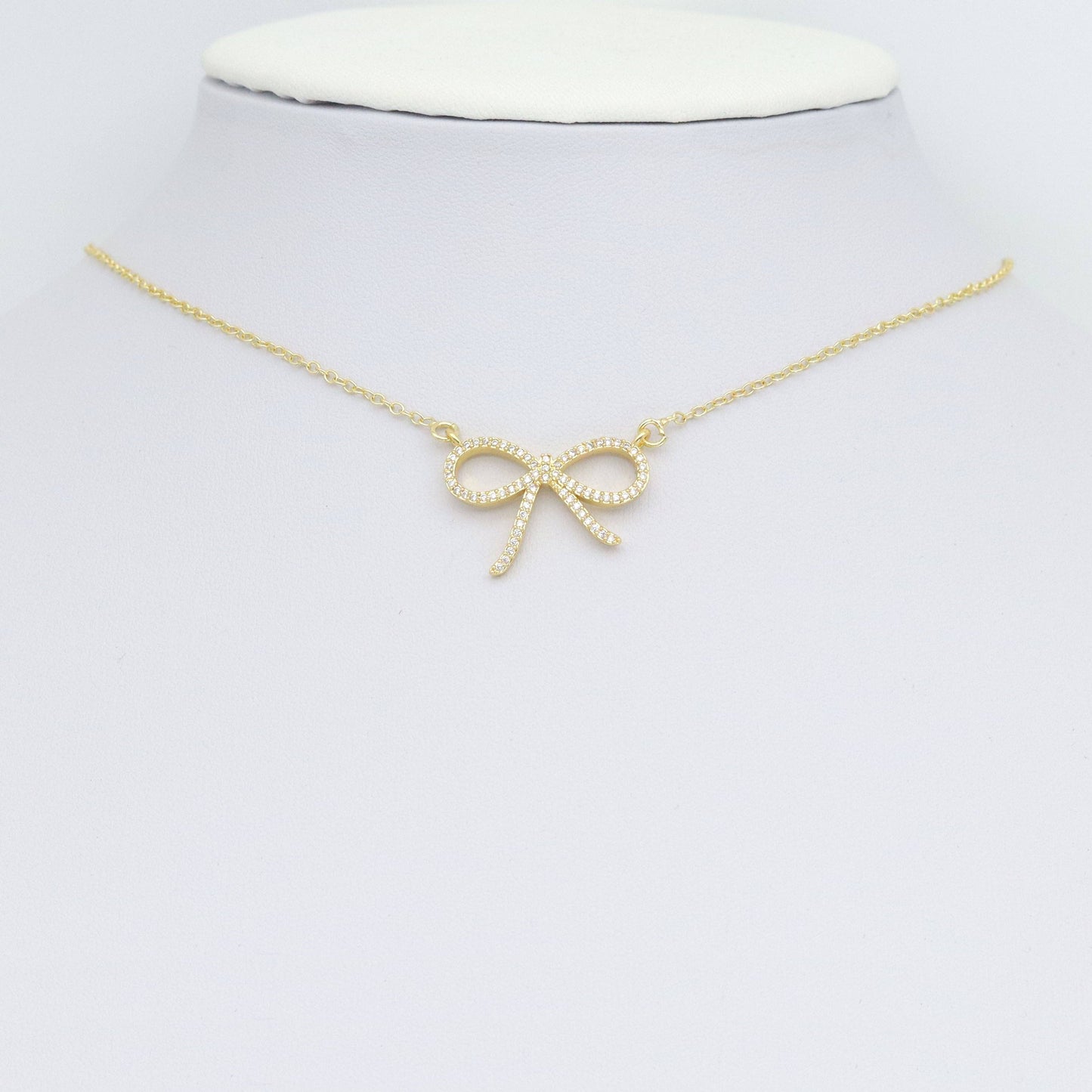 Clear CZ Gold Bow knot Charm Pendant, Sku#LK1020