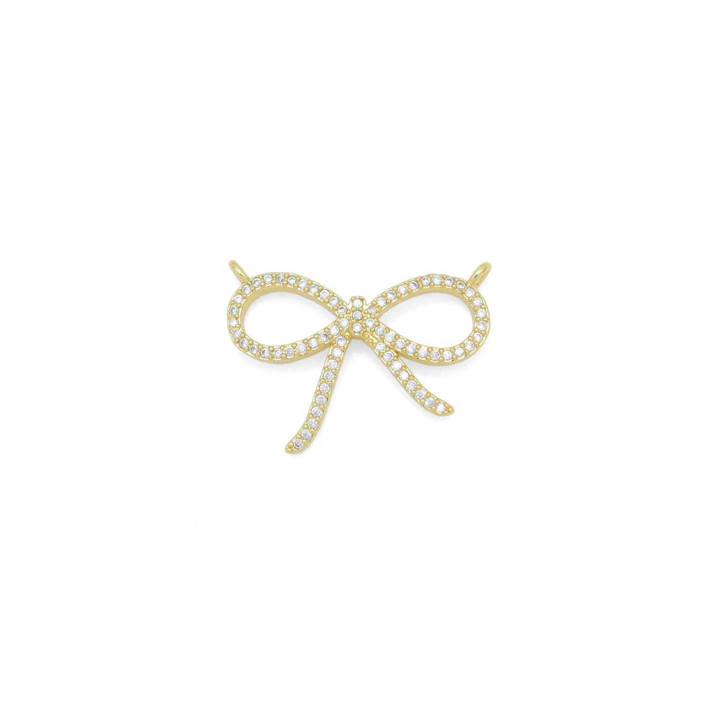 Clear CZ Gold Bow knot Charm Pendant, Sku#LK1020