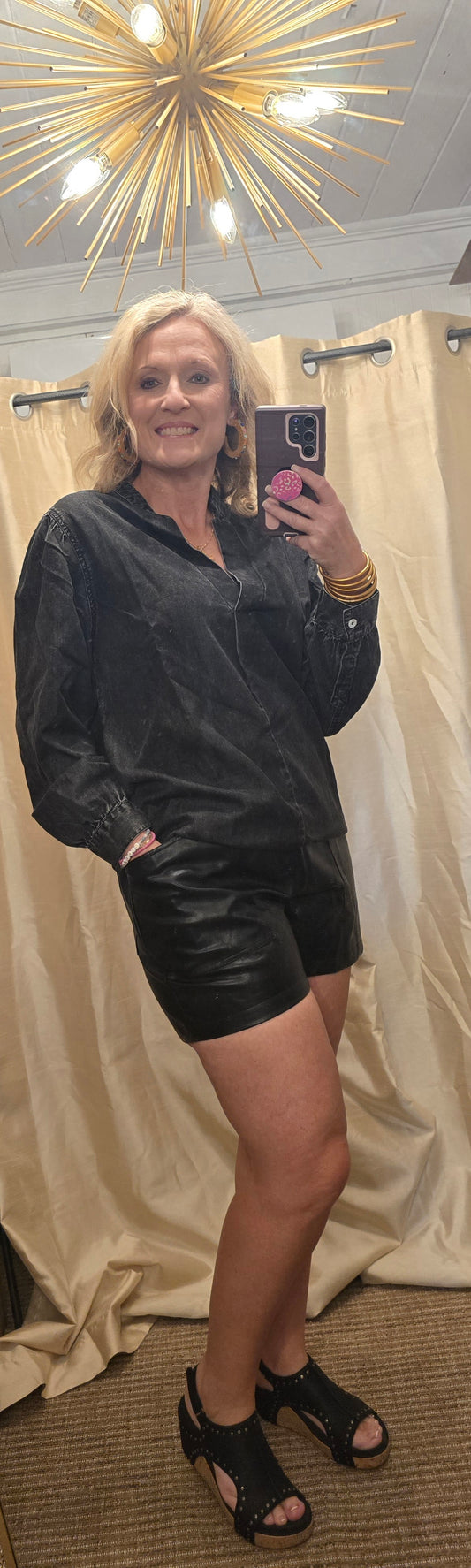 Take me back black denim top