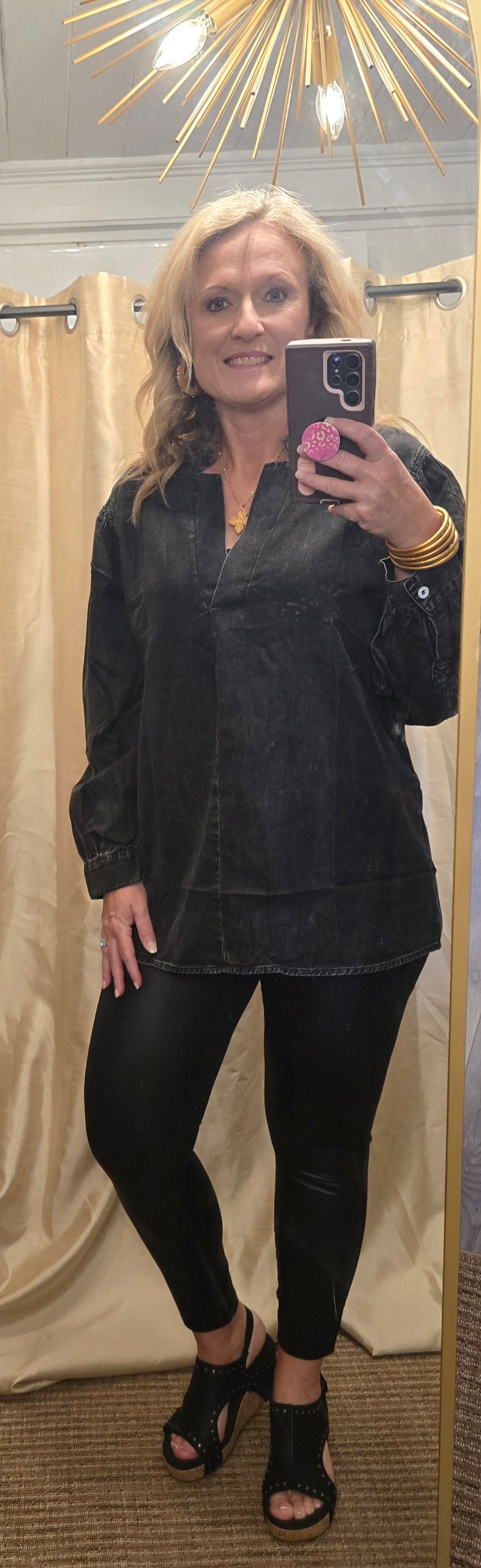 Take me back black denim top