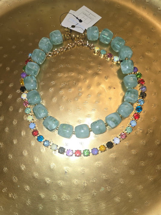Mint square marble necklace