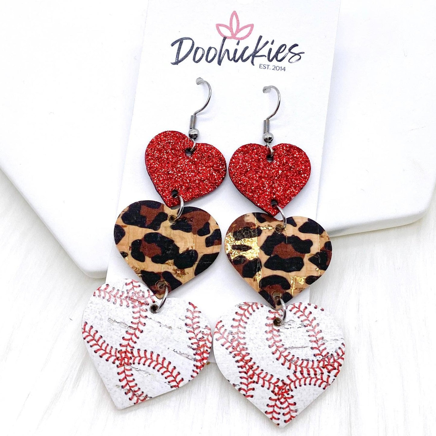 3" Custom Baseball Love Waterfall Drops -Sports Earrings: Green