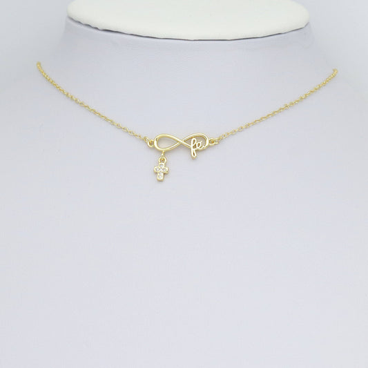 Gold Infinity With Cross Pendant Shape Charm Pendant, Sku#LK1053