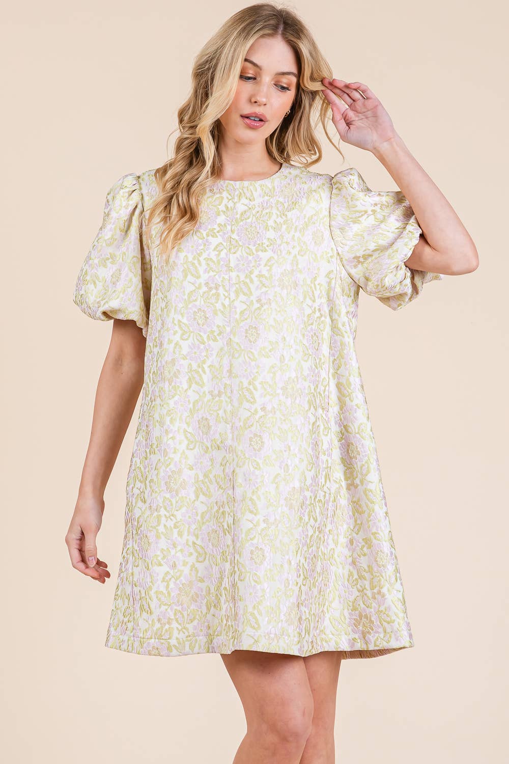 Classy girl Floral Textured Casual Mini Dress Lime Green