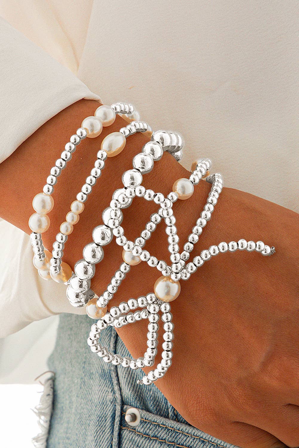 Valentine Bow Knot Pearl Beaded Bracelet Set
