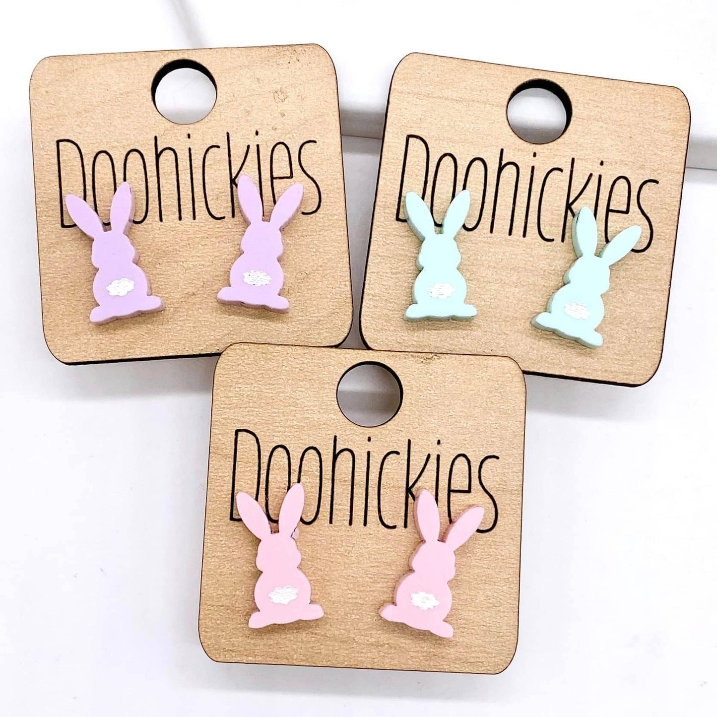 16mm Pastel Bunnies with White Tails Acrylic Studs - Easter Earrings: Mint