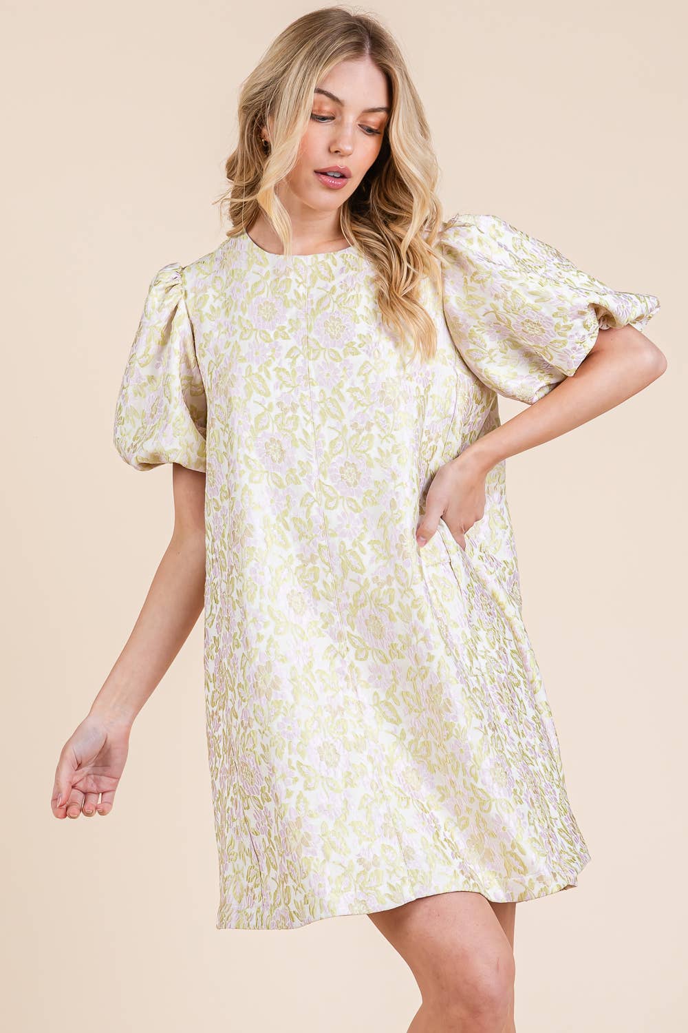 Classy girl Floral Textured Casual Mini Dress Lime Green