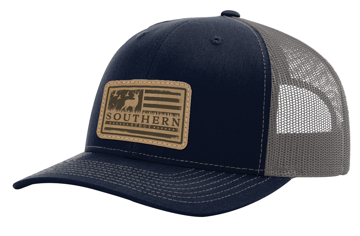 Deer Flag Patch Trucker Hat: Navy/ Charcoal