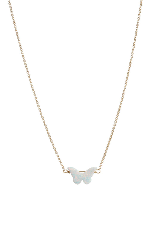 Butterfly Necklace, 14K Gold Filled Opal/Blue Multi