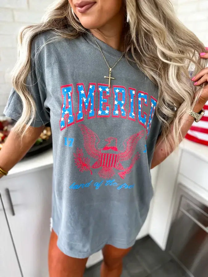 America Land Of The Free Graphic, Gray