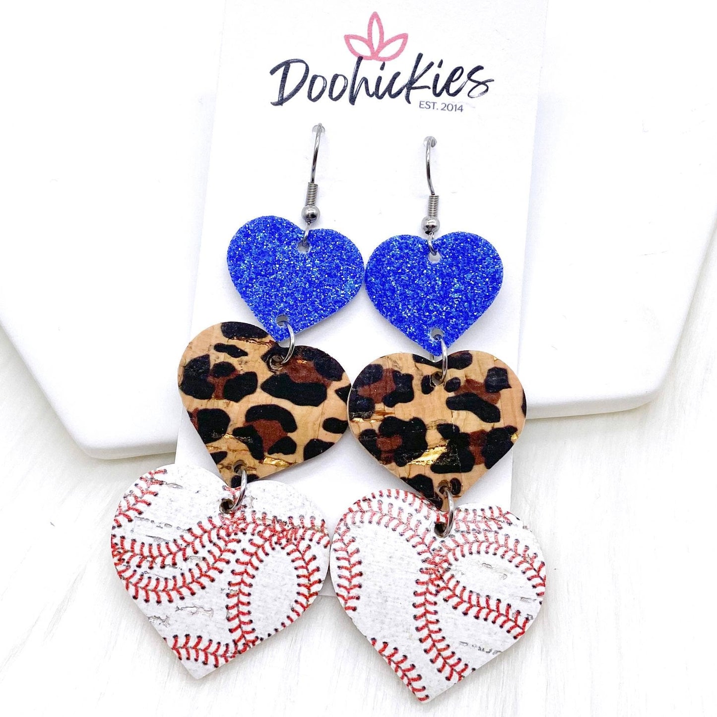 3" Custom Baseball Love Waterfall Drops -Sports Earrings: Green