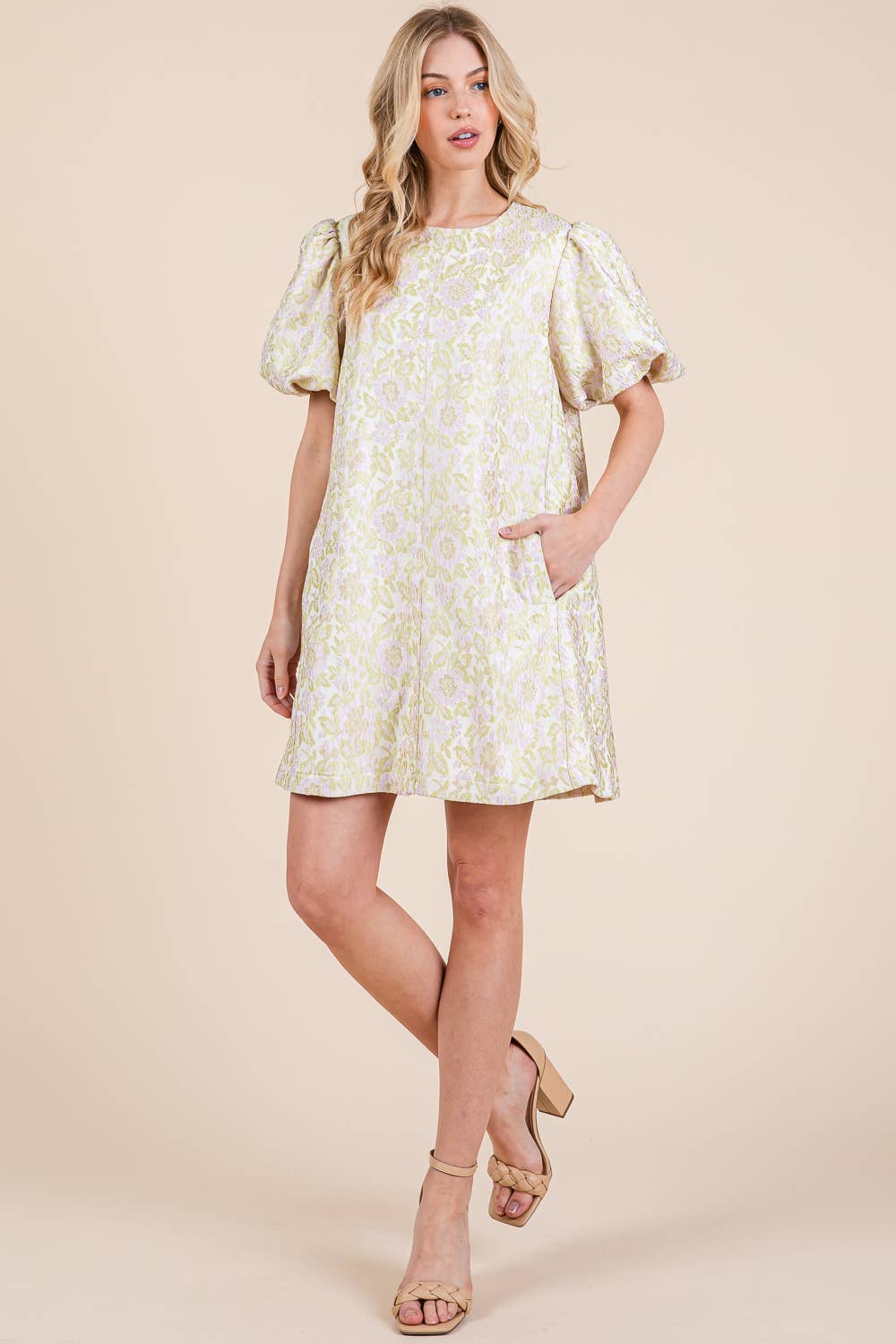Classy girl Floral Textured Casual Mini Dress Lime Green
