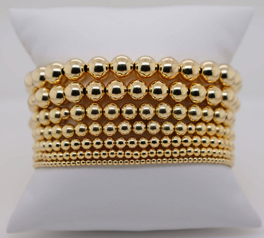 4MM Classic Ball Bead Bracelet - Waterproof: Gold Filled / Stretchy 6.5"