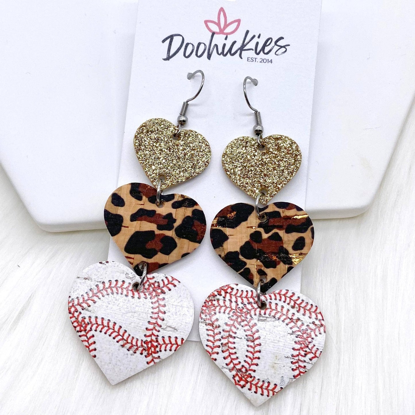 3" Custom Baseball Love Waterfall Drops -Sports Earrings: Green