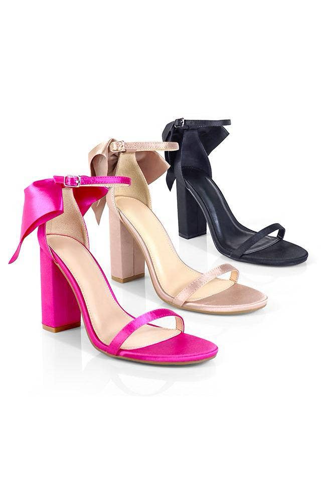 ATHENA SATIN BIG RIBBON DESIGN THIN STRAP HEEL: NUDE