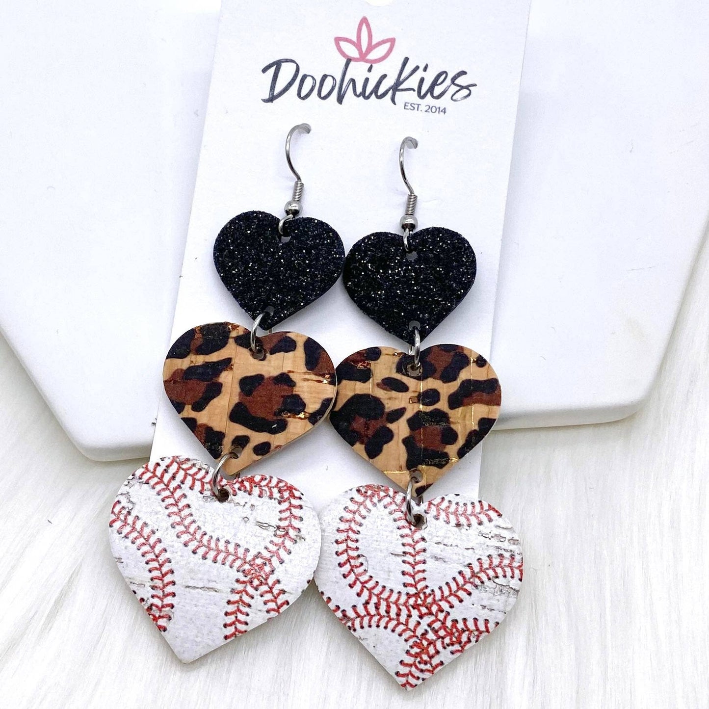 3" Custom Baseball Love Waterfall Drops -Sports Earrings: Green