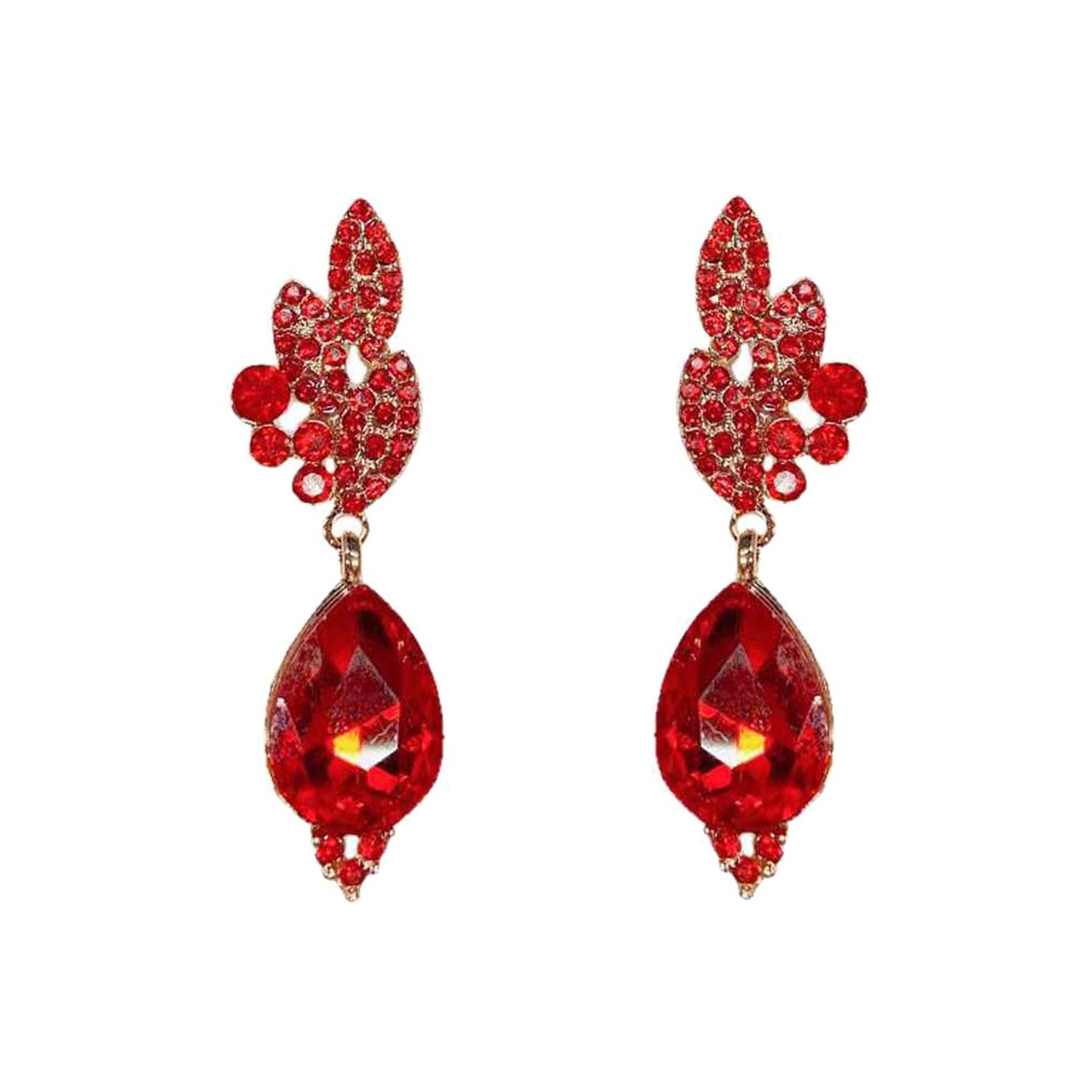 Rhinestone Cluster Teardrop Gem Evening Earrings: Gold Crystal eq312gcl