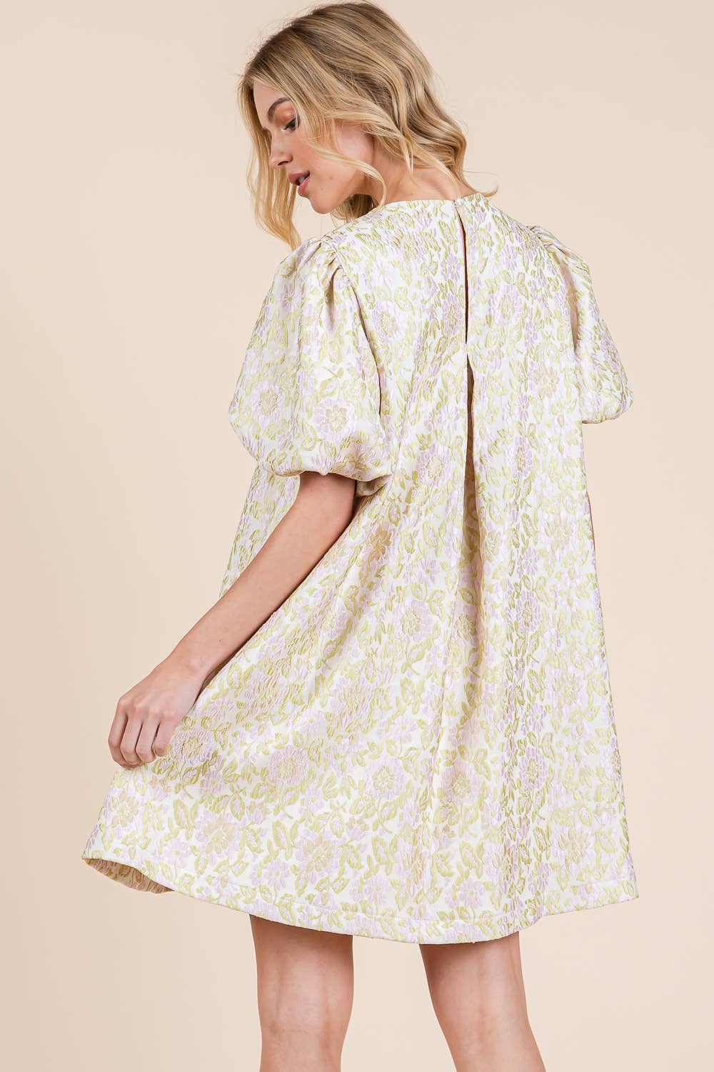 Classy girl Floral Textured Casual Mini Dress Lime Green