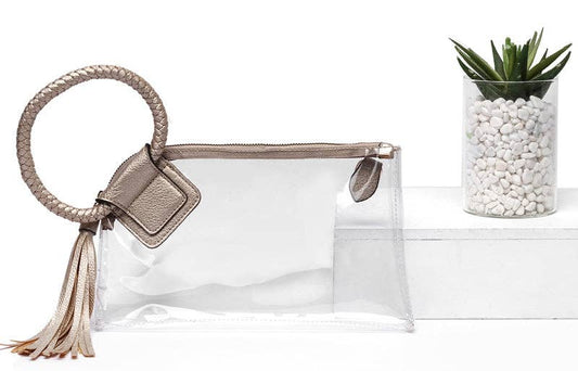 See Through Clear Cuff Handle Tassel Wrislet Clutch