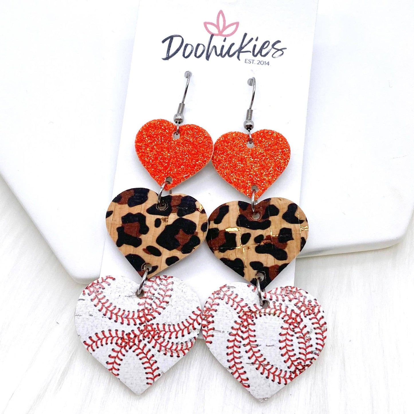 3" Custom Baseball Love Waterfall Drops -Sports Earrings: Green