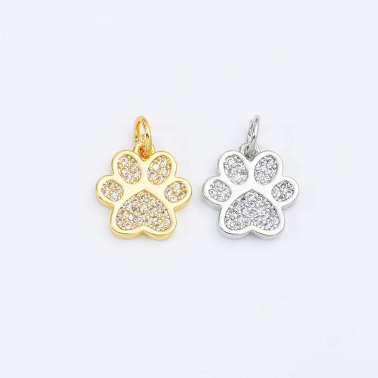 Gold Filled Paw Print Charm, Dog Cat Paw Pendant CP1661: Silver