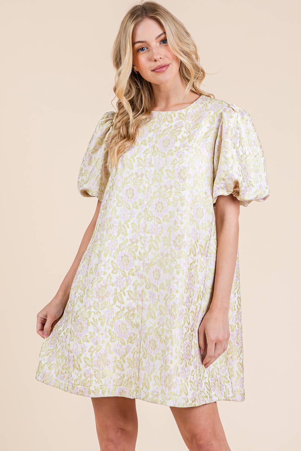 Classy girl Floral Textured Casual Mini Dress Lime Green