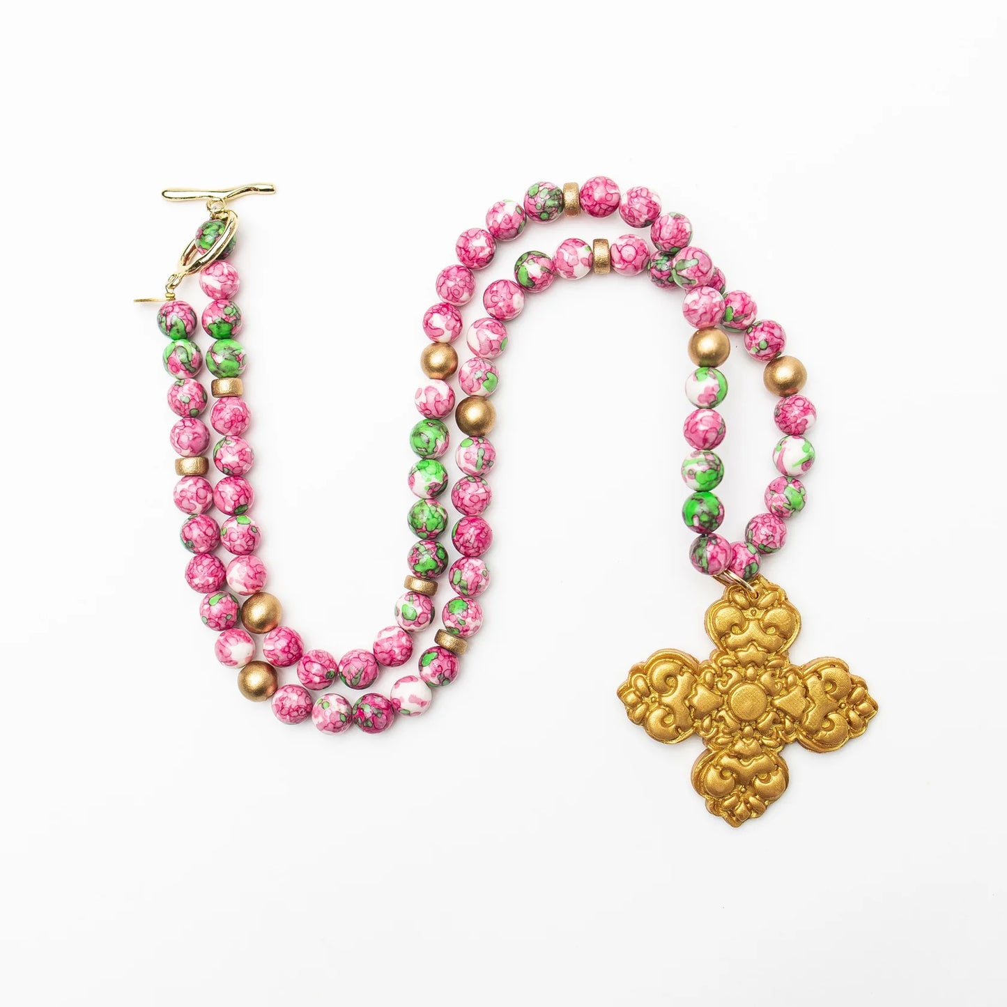 34” Pink and Green Rainflower Jasper with Andrea Cross