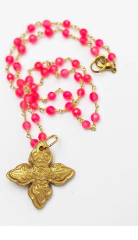 Hot pink Jade chain with kait cross