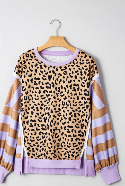 Beth purple stripe leopard pullover