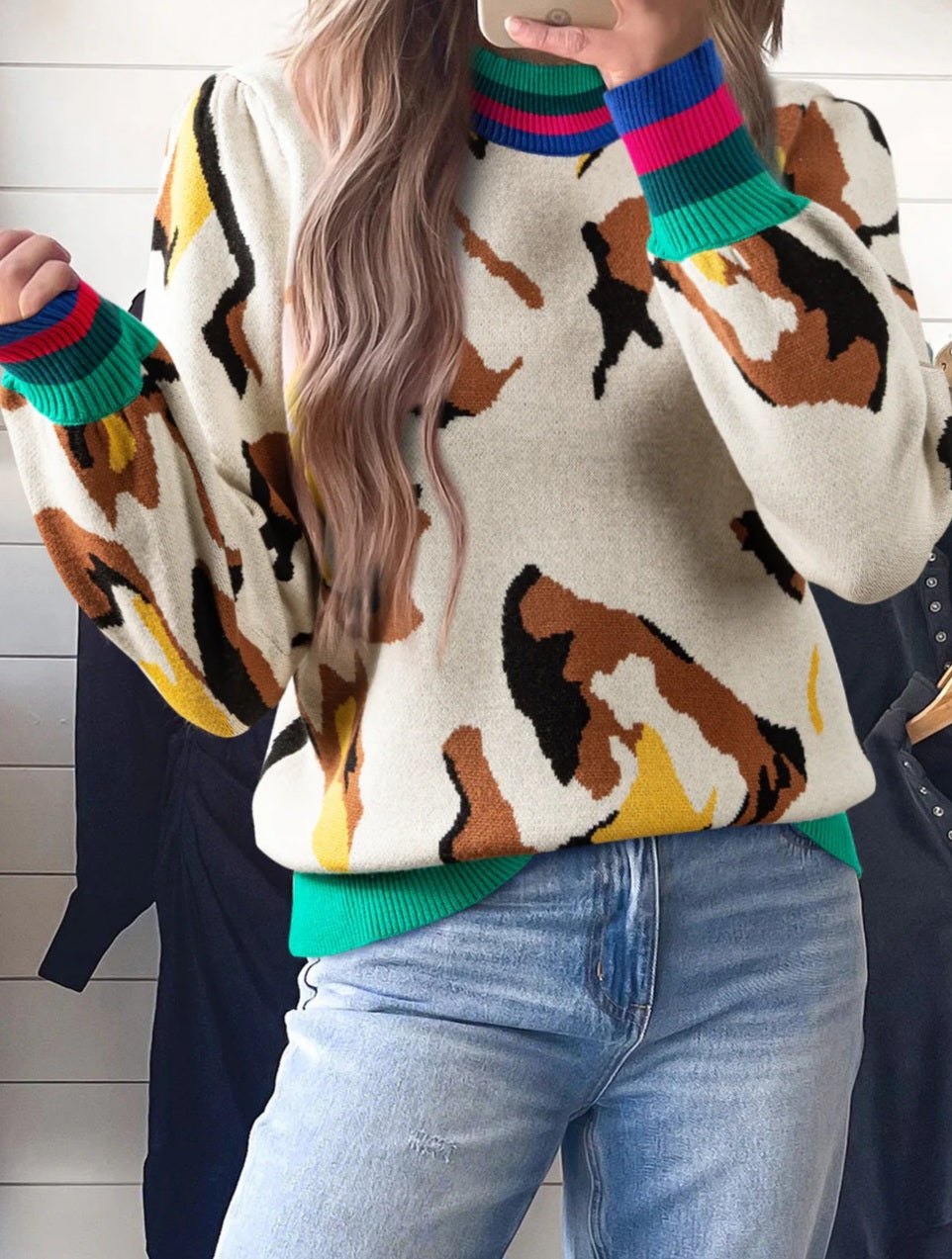 Sadie leopard colorblock sweater