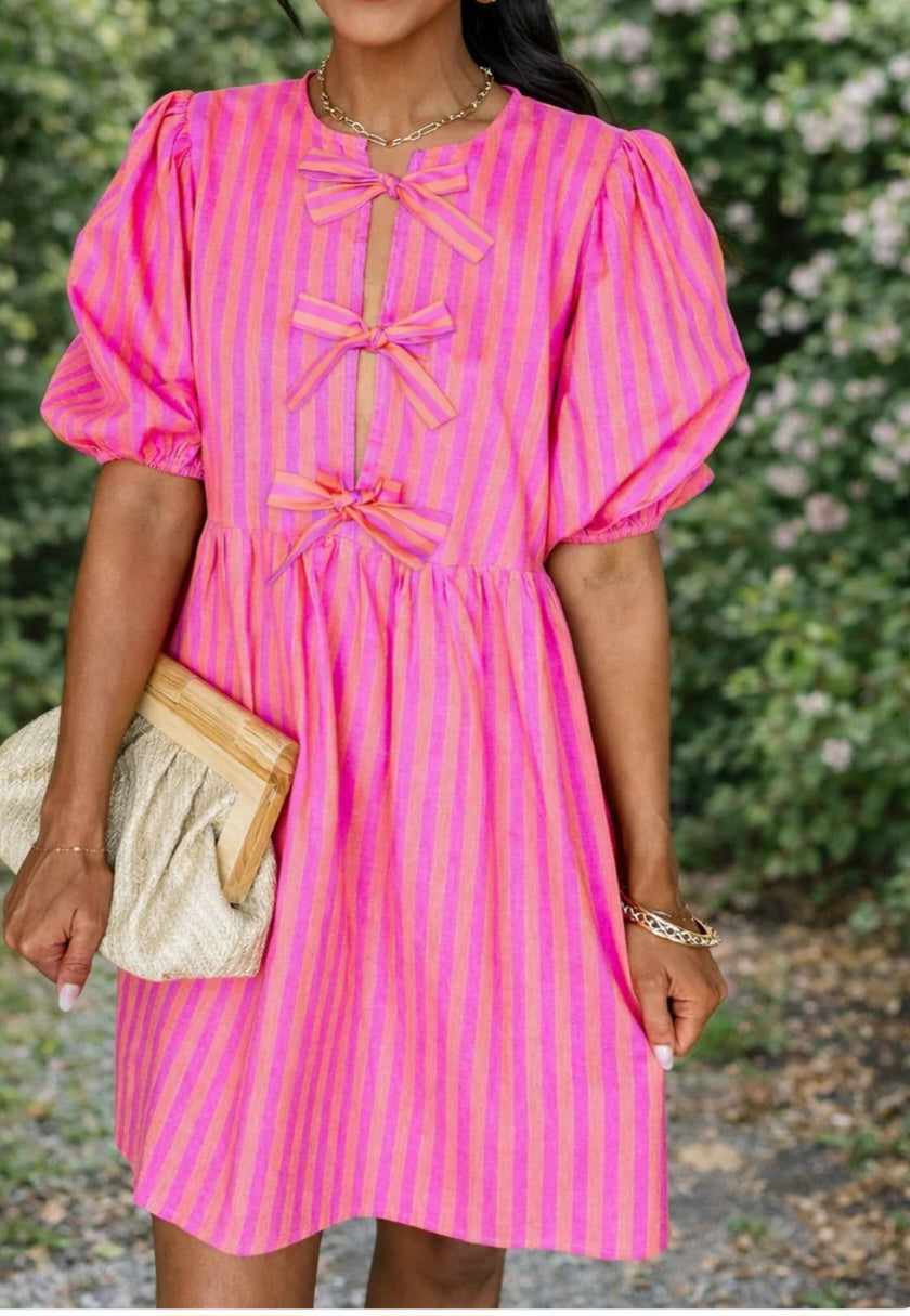 Pink stripe bow dress