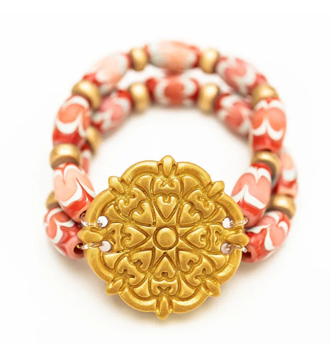 Pink chevron glass double strand with Ruth cross bracelet