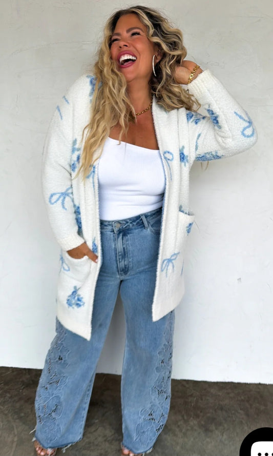 Blue bow spring cardigan