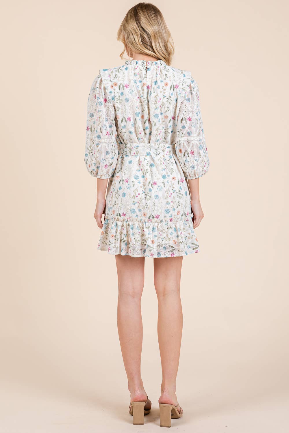 Elisa Floral Eyelet Lace Belted Mini DressIvory Multi