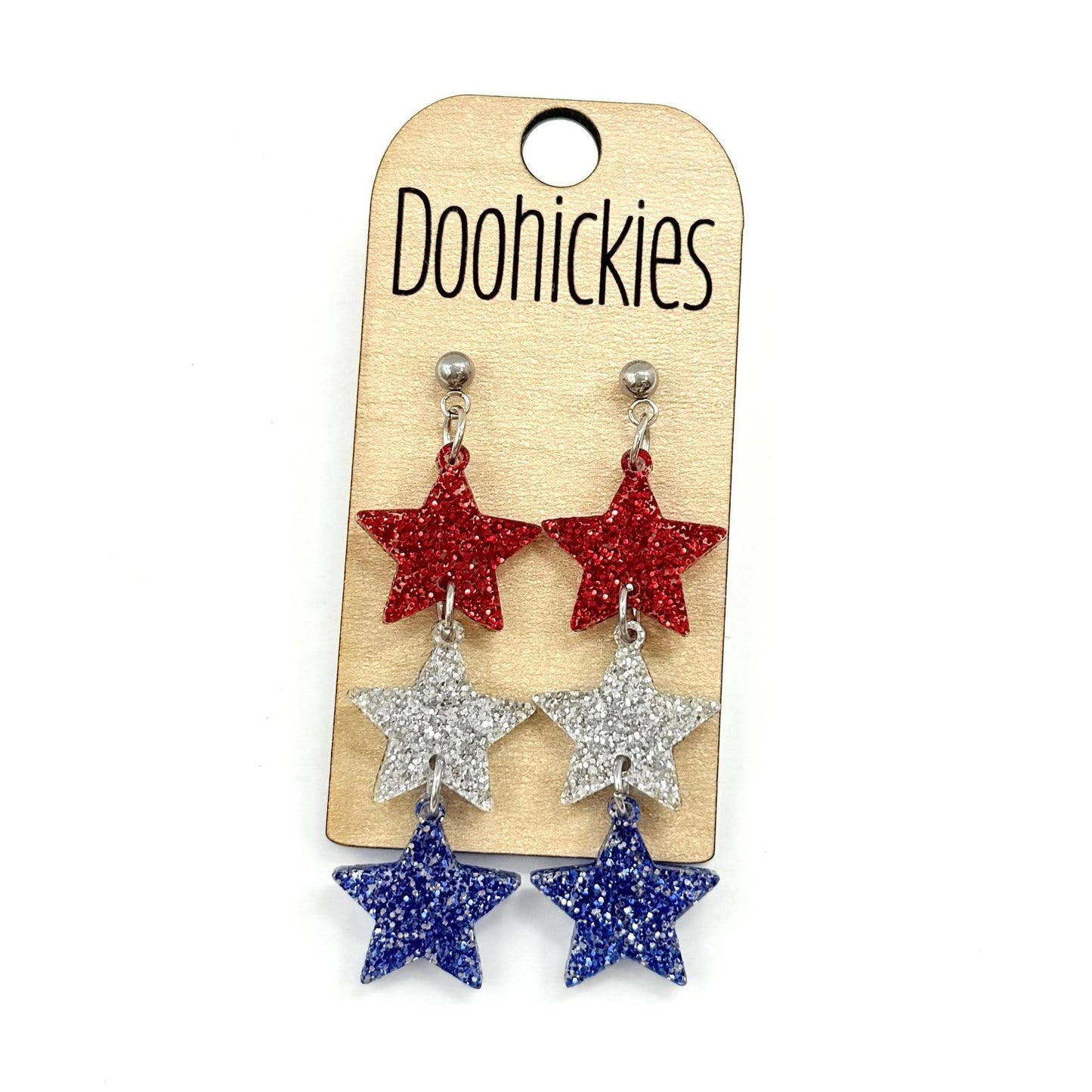 Red/White/Blue Glitter Stars Dangles