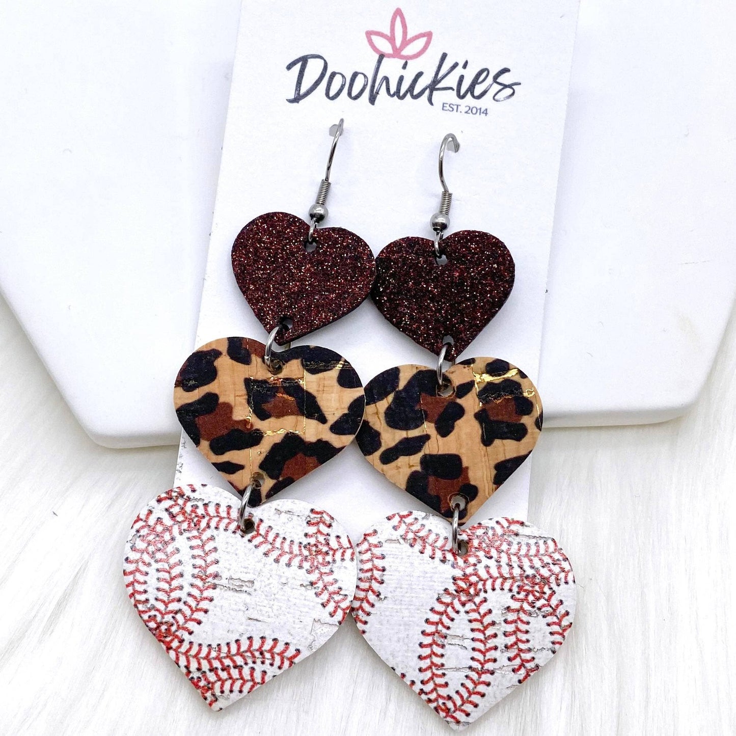 3" Custom Baseball Love Waterfall Drops -Sports Earrings: Green