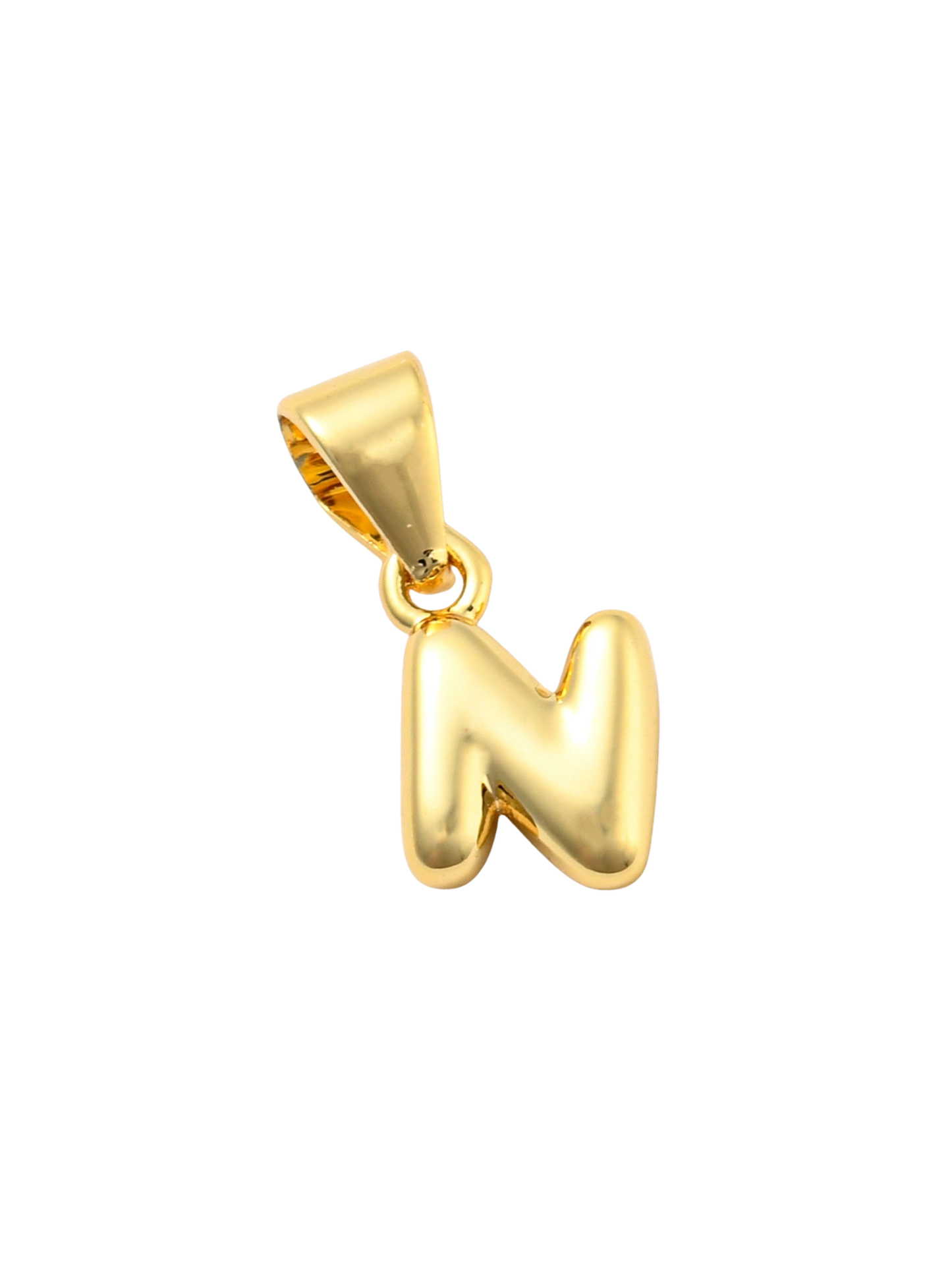 * Gold Mini 18K Bubble Letter "N" Charm