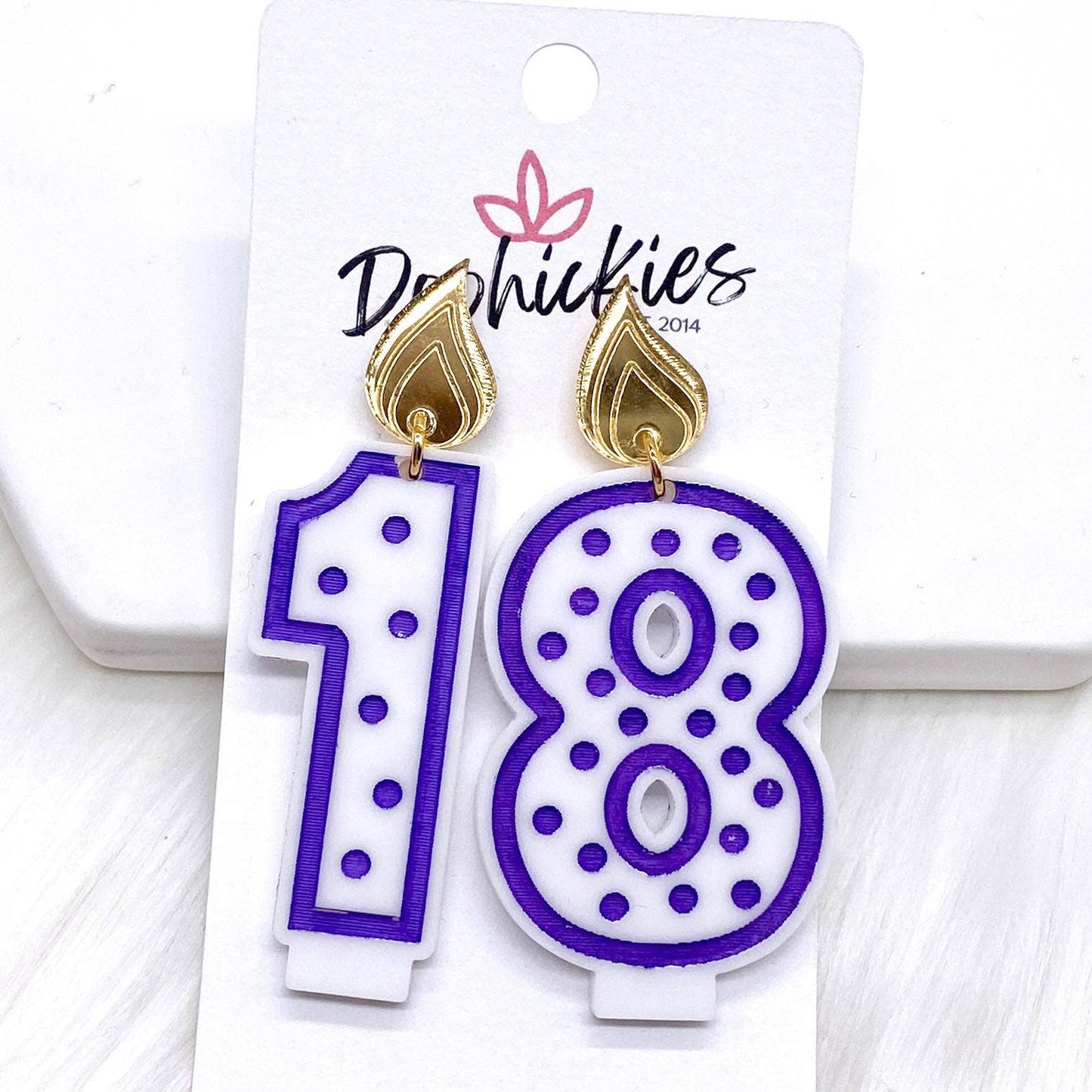 2" Traditional Candle Acrylics -Birthday Earrings: Pink / 21