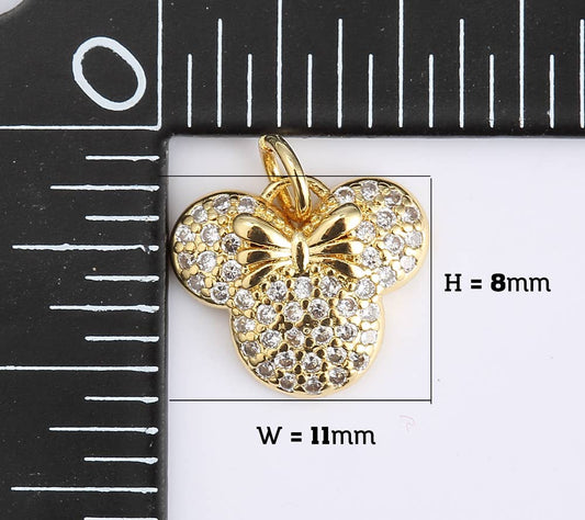 Gold Filled Minnie Mouse Head Charm CZ