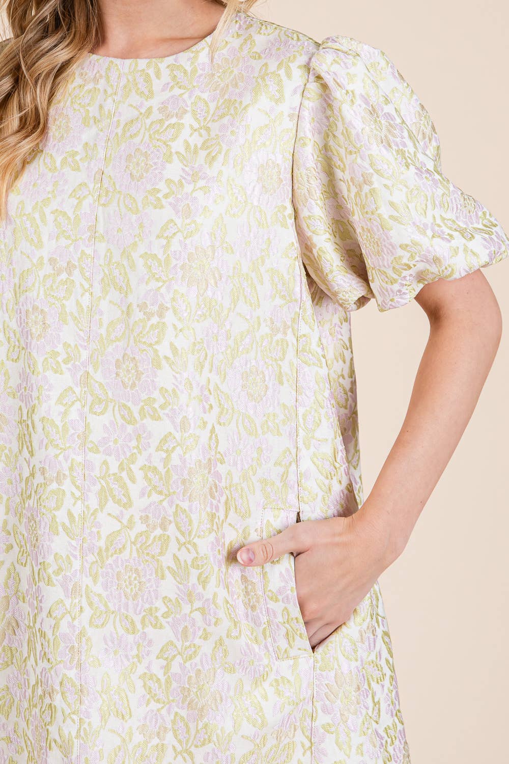Classy girl Floral Textured Casual Mini Dress Lime Green