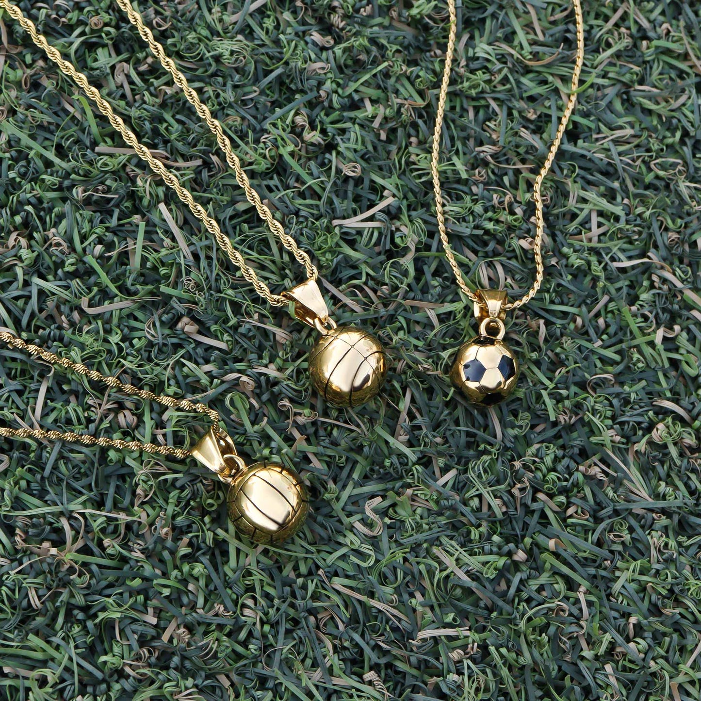 18K Gold PVD Stainless Steel 3D Volleyball Charm: Gold