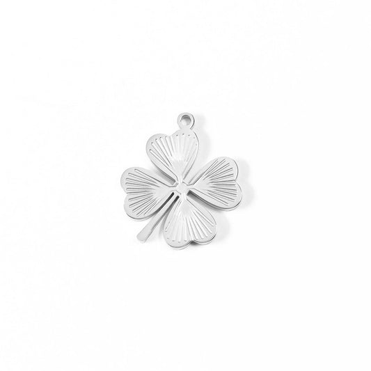 Stainless Steel Sunburst Four Leaf Clover Charm: Gold