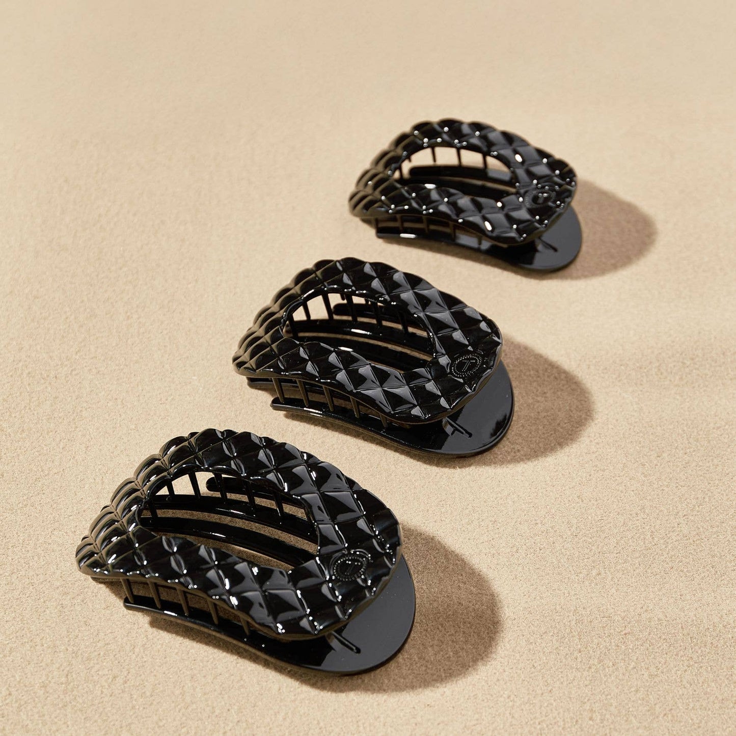 Flat Round Hair Clip | Small | Jet Black Quilted