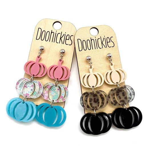 2" Fall Pumpkin Dangles - Fall Acrylic Earrings: Leopard